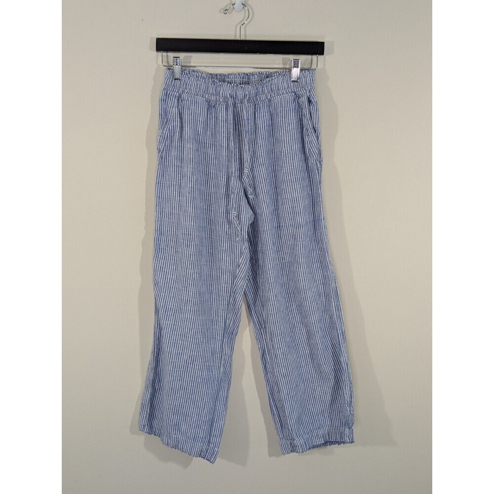 Melissa Nepton Striped Pants Blue White Linen Cropped Elastic Waist Nautical XS - Picture 2 of 12